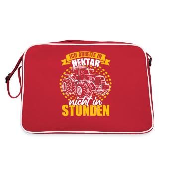 Ich Arbeite In Hektar Nicht In Stunden - Retro Tasche - Rot/Weiß - Hinten