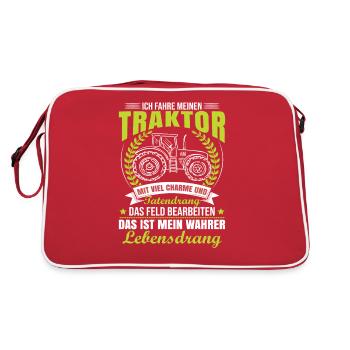 Traktorfahrer Sprüche Schlepper - Retro Tasche - Rot/Weiß - Hinten