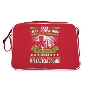 Ich bin Traktorfahrer - Retro Tasche - Rot/Weiß - Hinten