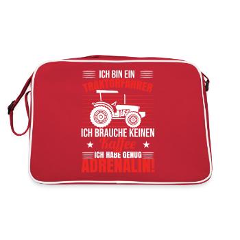 Traktor Sprüche Lustig - Retro Tasche - Rot/Weiß - Hinten