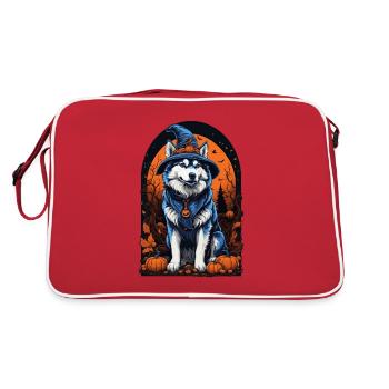 Husky sibérien avec chapeau de sorcière Halloween Husky - Sac Retro - rouge/blanc - Dos