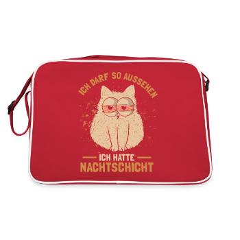 Katze Nachtdienst Schichtarbeiter Nachtschicht - Retro Tasche - Rot/Weiß - Hinten
