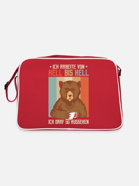 Ich arbeite von hell bis hell Bär - Retro Tasche - Rot/Weiß - Hinten