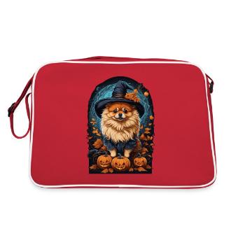 Poméranie au chapeau de sorcière Halloween Poméranie - Sac Retro - rouge/blanc - Dos