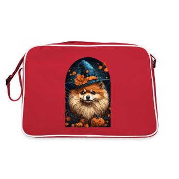 Poméranie au chapeau de sorcière Halloween Poméranie - Sac Retro - rouge/blanc - Dos