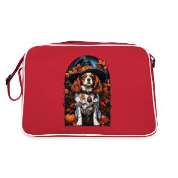 Cavalier King Charles Spaniel Mit Hexenhut - Retro Tasche - Rot/Weiß - Hinten