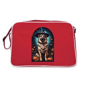 Berger allemand avec chapeau de sorcière Halloween - Sac Retro - rouge/blanc - Dos