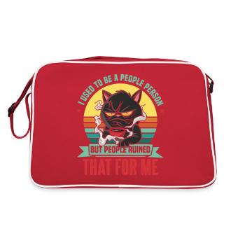 Früher war ich ein geselliger Mensch Lustige Katze Asozial - Retro Tasche - Rot/Weiß - Hinten
