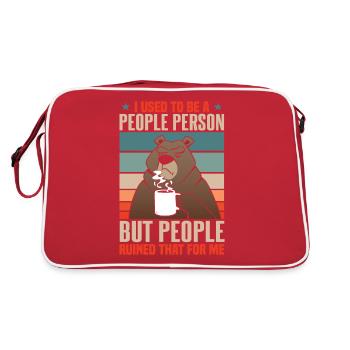 Früher war ich ein geselliger Mensch Bär Kaffee - Retro Tasche - Rot/Weiß - Hinten
