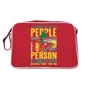 Vogel Früher war ich ein geselliger Mensch Antisozial - Retro Tasche - Rot/Weiß - Hinten