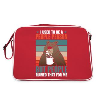 Früher war ich ein geselliger Mensch Bär Kaffee - Retro Tasche - Rot/Weiß - Hinten