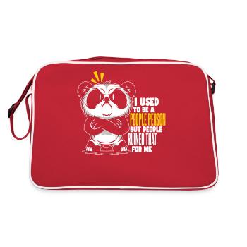 Panda Asozial Früher war ich ein geselliger Mensch - Retro Tasche - Rot/Weiß - Hinten