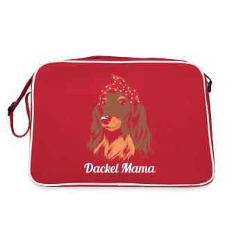 Dackel Mama Hundeliebhaber Dackelhund Frauen - Retro Tasche - Rot/Weiß - Hinten