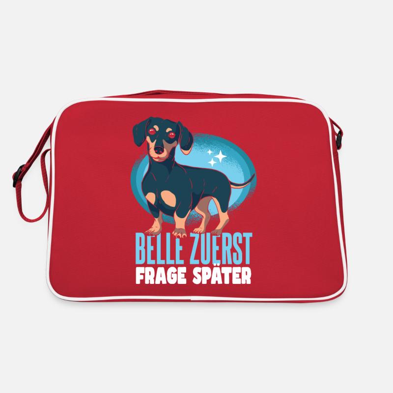 Belle Zuerst Frage Später Dackel - Retro Tasche - Rot/Weiß