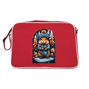 Squirrel with winter hat happy - Retro Bag - red/white - Back