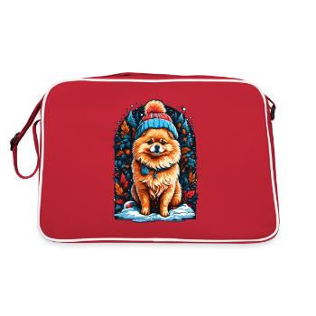 Pomeranian with winter hat happy Pomeranian - Retro Bag - red/white - Back