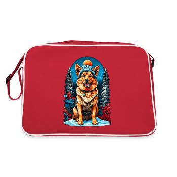 German Shepherd With Winter Hat Happier - Retro Bag - red/white - Back