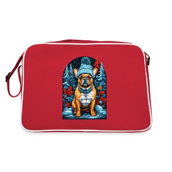 french bulldog with winter hat happy - Retro Bag - red/white - Back