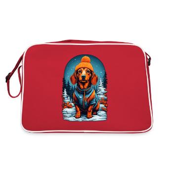 Dachshund In Winter Hat Happy Dachshund - Retro Tasche - Rot/Weiß - Hinten