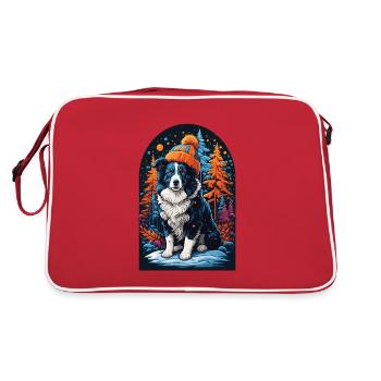Border Collie With Winter Hat Happy Border - Retro Bag - red/white - Back