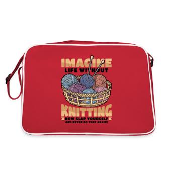 Imagine Life without Knitting - Retro Tasche - Rot/Weiß - Hinten