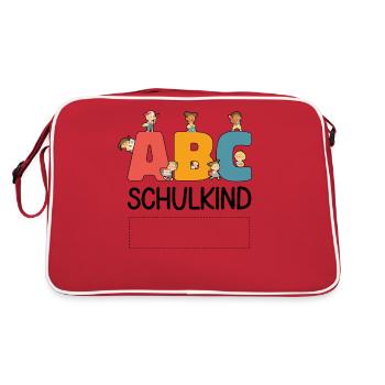 ABC Schulkind Personalisierbar Einschulung Schule - Retro Tasche - Rot/Weiß - Hinten