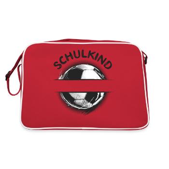Schulkind Schule Name Personalisierbar Fußball - Retro Tasche - Rot/Weiß - Hinten
