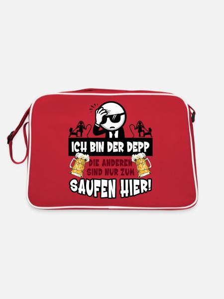 Junggesellenabschied Männer JGA T-Shirt Bräutigam - Retro Tasche - Rot/Weiß - Hinten
