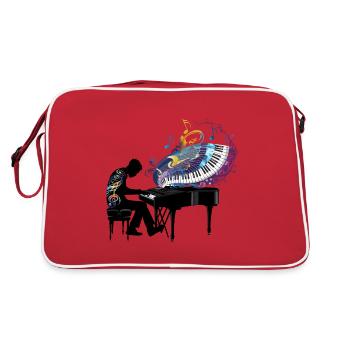 Piano Piano Playing Piano Player Art - Retro Bag - red/white - Back