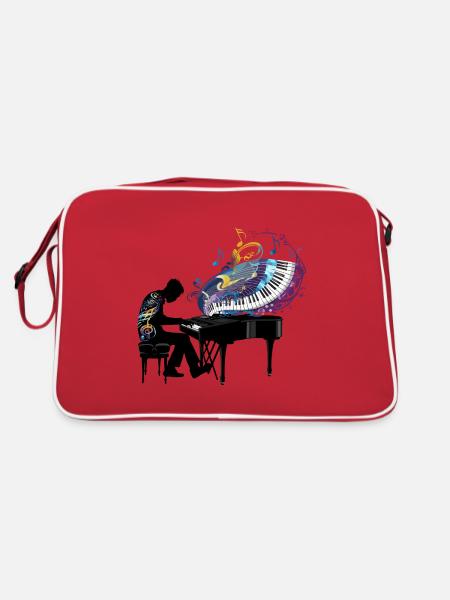 Piano Piano Playing Piano Player Art - Retro Bag - red/white - Back