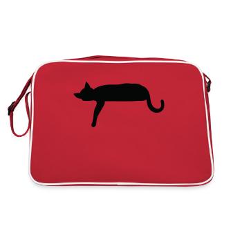 Silhouette of cat laying down - Retro Bag - red/white - Back
