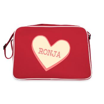 Ronja Surname First name pink sugar heart - Retro Bag - red/white - Back