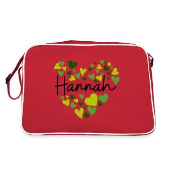 Hannah Name Design with Heart-Shaped green Hearts - Retro Bag - red/white - Back