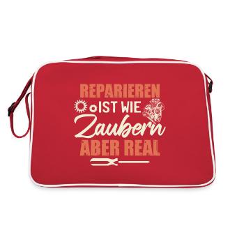 Autoschrauber Mechaniker Lustig - Retro Tasche - Rot/Weiß - Hinten