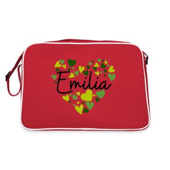 Emilia Name Design with Heart-Shaped green Hearts - Retro Bag - red/white - Back