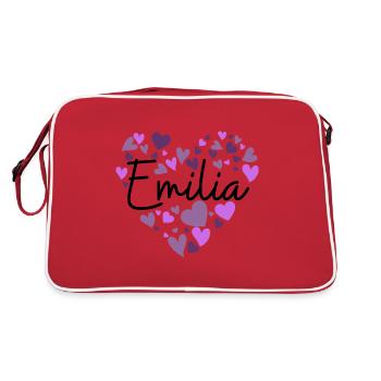 Conception du nom Emilia avec des cœurs violets en forme de cœur - Sac Retro - rouge/blanc - Dos