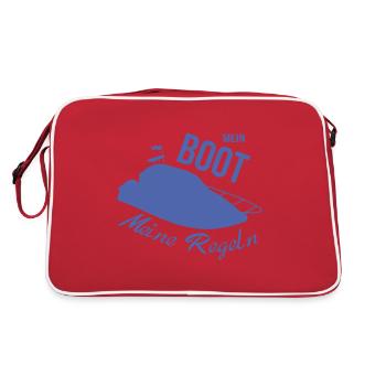 Motorboot Sprüche Mein Boot meine Regeln - Retro Tasche - Rot/Weiß - Hinten