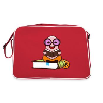 Nerd bookworm reads books - Retro Bag - red/white - Back