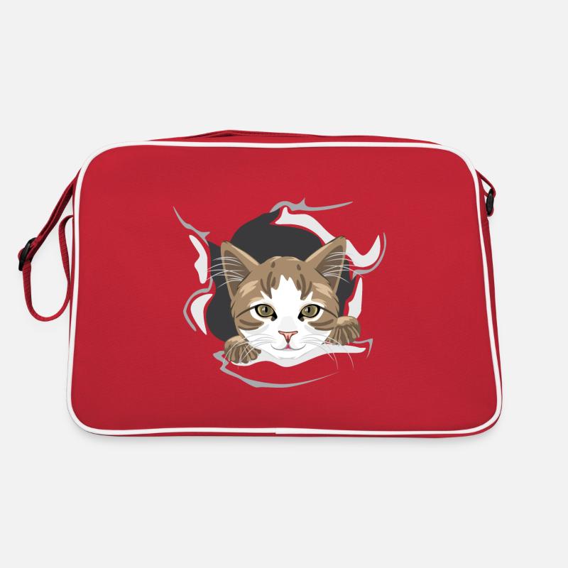 Happy cat peeps through torn paper Retro Bag