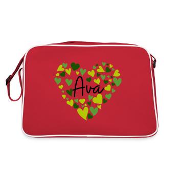 Ava Name Design with Heart-Shaped green Hearts - Retro Bag - red/white - Back
