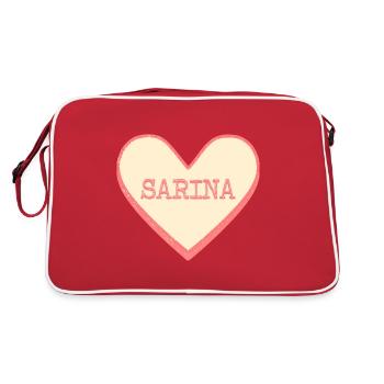Sarina Name Vorname rosa Zucker Herz - Retro Tasche - Rot/Weiß - Hinten