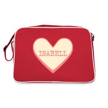Isabell Surname First name pink sugar heart - Retro Bag - red/white - Back