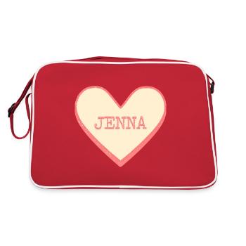 Jenna Name Vorname rosa Zucker Herz - Retro Tasche - Rot/Weiß - Hinten