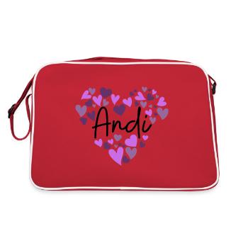 Ich liebe Andi Herzen in Lila - Retro Tasche - Rot/Weiß - Hinten