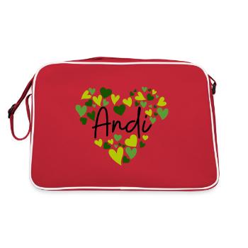 Ich liebe Andi Herzen in Grün - Retro Tasche - Rot/Weiß - Hinten