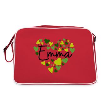 I love Emma hearts in green - Retro Bag - red/white - Back