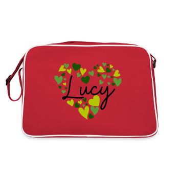 lucy Name Design with Heart-Shaped green Hearts - Retro Bag - red/white - Back