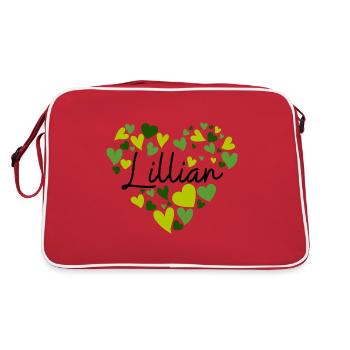 Lillian Name Design with Heart-Shaped green Hearts - Retro Bag - red/white - Back
