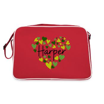 Harper Name Design with Heart-Shaped green Hearts - Retro Bag - red/white - Back