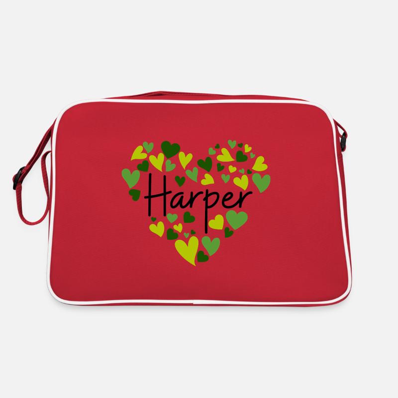 Harper Name Design with Heart-Shaped green Hearts Retro Bag